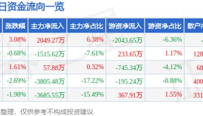 股票行情快报：浙大网新（600797）5月6日主力资金净买入2049.27万元