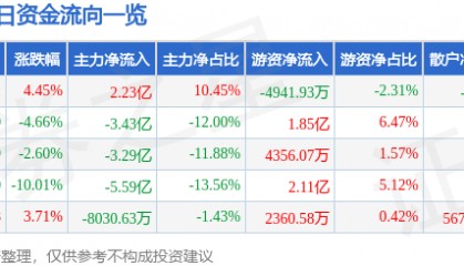 股票行情快报：兴森科技（002436）9月5日主力资金净买入2.23亿元