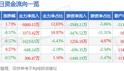 股票行情快报：包钢股份（600010）6月4日主力资金净买入6060.13万元