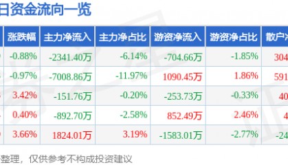 股票行情快报：浙大网新（600797）3月11日主力资金净卖出2341.40万元